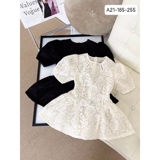 [SML] Áo ren peplum khoét giọt nước, tay phồng - A21 sang trọng, thanh lịch, thích hợp đi tiệc, đi làm, đi dạo phố