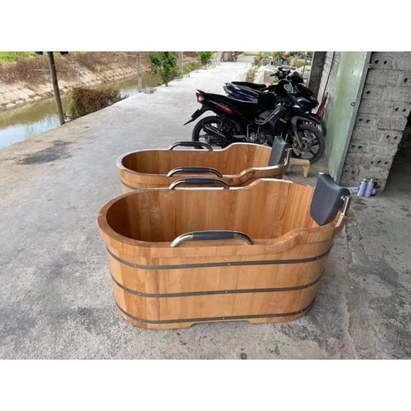 Bồn tắm dài ⚡ XẢ KHO ⚡ bồn bo viền miệng có gối đầu và tay vịn đệm inox cao cấp