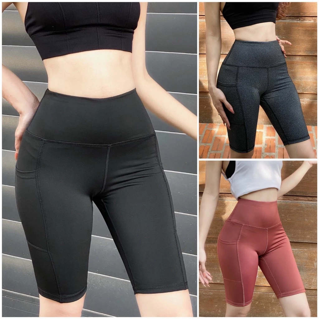 QUẦN NGỐ TẬP GYM YOGA NỮ - QUẦN BIKER CÓ TÚI VẢI THUN POLY CAO CẤP