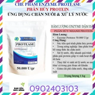 Enzyme Protease chuyên dùng trong Thủy Sản - Chăn Nuôi làm sạch nước,Phân Hủy Thức ăn Thừa - gói 1Kg