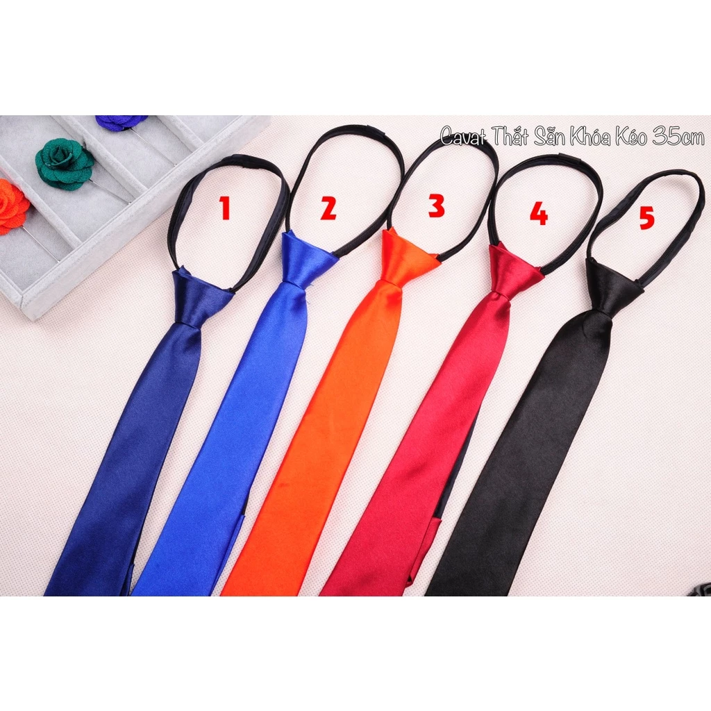 Cavat Thắt Sẵn Bản Nhỏ 5cm  Khoá Kéo Dài 45cm, cavat kéo khóa loại dài cho nam