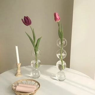 Bình Hoa Thủy Tinh Phong Cách Bắc Âu/Cành Hoa Tulip Giả Dùng Để Trang Trí Nhà Cửa