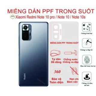 Dán PPF trông suốt  Xiaomi Redmi Note 10 pro / Note 10 / Note 10s / Bảo vệ mặt lưng điện thoại tránh qua đập, trầy xước