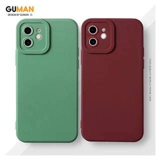 Ốp lưng GUMAN silicon mềm chống bẩn viền vuông màu đỏ  Cho iPhone 14 12 11 Pro Max SE 2020 X XR XS 8 7 ip 6S 6 Plus kute XYM6