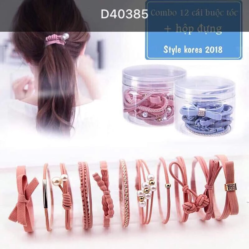 Set 12 Dây Buộc Tóc Mềm Hàn Quốc Kèm Hộp ( Loại Đẹp )
