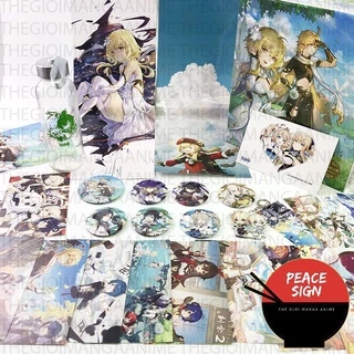 Hộp Quà tặng anime Genshin Impact hộp to có bình nước, ảnh dán, vòng tay, ảnh thẻ, postcard anime chibi