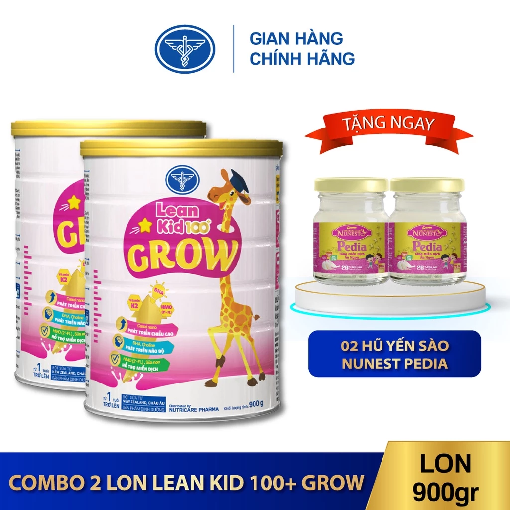 Combo 02 lon sữa Lean Kid 100+ Grow 900g - Dinh dưỡng phát triển chiều cao, cân nặng