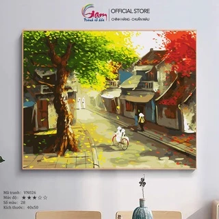 Tranh Số Hoá Phong Cảnh Việt Nam Phố Cổ Hà Nội Mùa Thu GAM Có Khung 40x50cm VN026