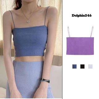 Áo thun ôm 2 dây màu trơn phong cách Hàn Quốc Áo ngang ngực Croptop cotton 1 lớp thun ống ôm body dây sợi búN MẪU 14