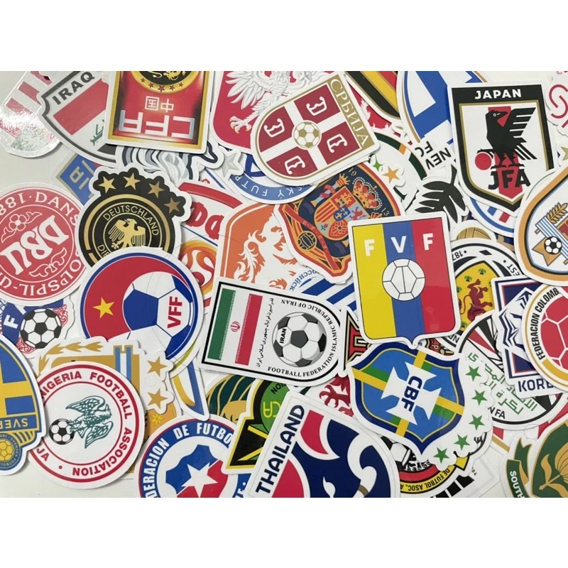 Bộ 60 Sticker hình dán decal logo Đội tuyển bóng đá Đức, Việt Nam, Brazil, Tây Ban Nha, Anh, Pháp, Ý, hình dán laptop