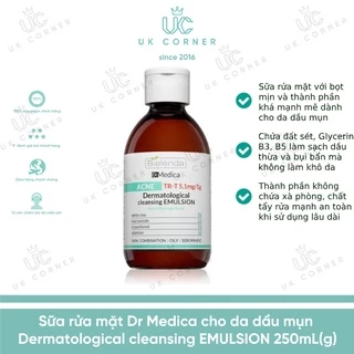 [Bill UK] Sữa rửa mặt Dr Medica cho da dầu mụn Dermatological cleansing EMULSION 250mL(g)