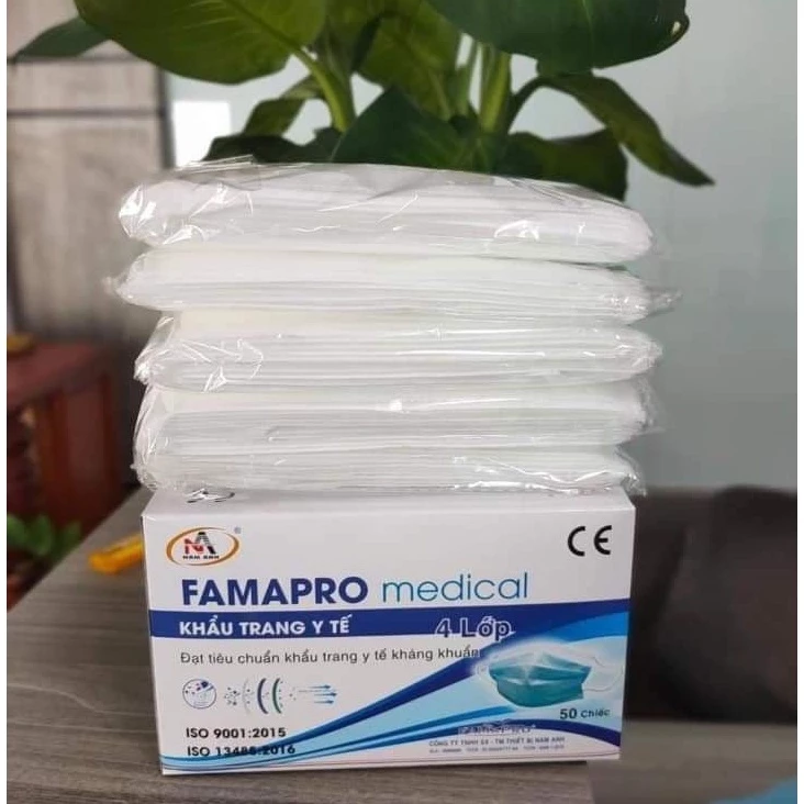 Chính hãng - khẩu trang y tế màu trắng NAM ANH FAMAPRO 4 lớp kháng khuẩn hộp 50 cái