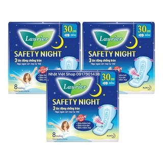 Combo 3 gói Băng Vệ Sinh Ban Đêm Laurier Safety Night chống tràn [30cm-8M]