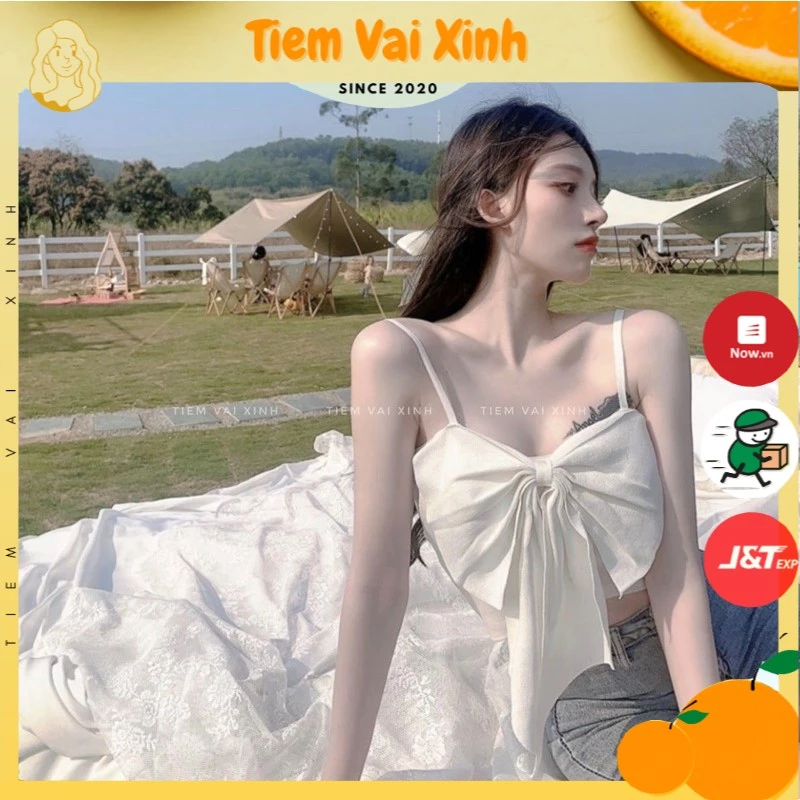 Áo Hai Dây Croptop 🍊[Tiệm Vải Xinh]🍊 Set Áo Hai Dây Nơ Mix Áo Khoác Len Mỏng Set011