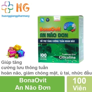 BonaOvit An Não Đơn giúp bổ não hỗ trợ tăng cường tuần hoàn não giảm hoa mắt chóng mặt ù tai nhức đầu Hộp 100 Viên