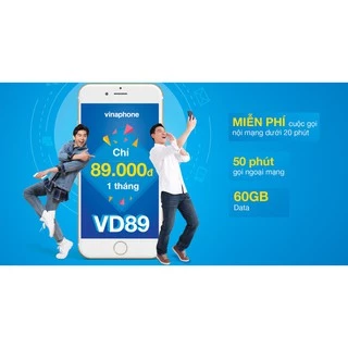 Sim 4G Vinaphone nghe gọi miễn phí, gói VD89 tặng 60Gb data tháng.
