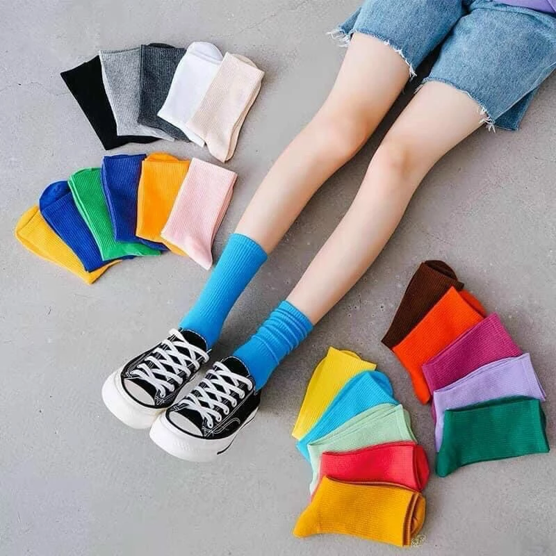 Tất cao cổ nữ phong cách Vintage Hàn Quốc, vớ nhún cao cổ nữ nhiều màu KENKA SHOP