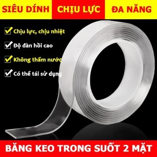 Băng keo 2 mặt siêu dính trong suốt dày 2mm, chất liệu acrylic dán mọi vật dụng