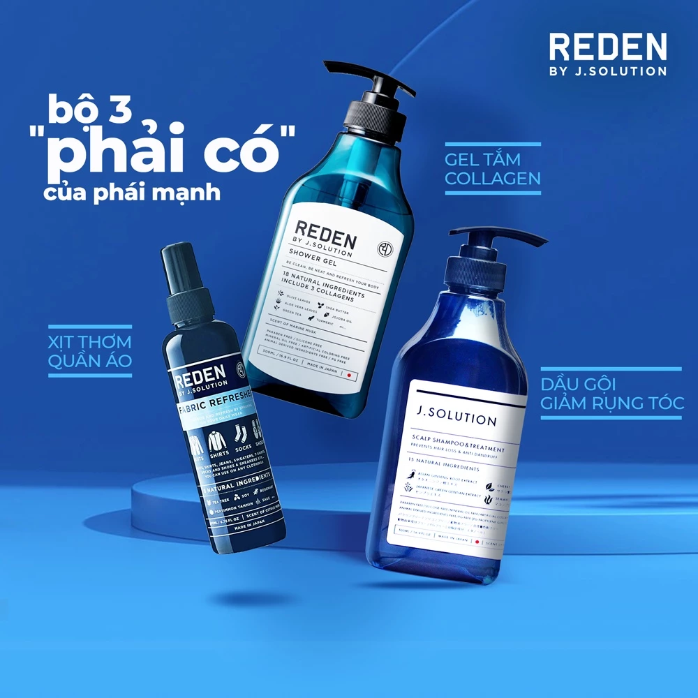 Combo bộ 3 "phải có" (dầu gội + gel tắm + xịt khử khuẩn quần áo) Nhật Bản REDEN by J.Solution