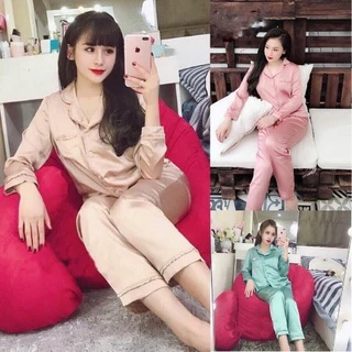 Pijama lụa, đồ bộ mặc nhà ,đồ ngủ nữ cao cấp áo dài-quần dài chất liệu lụa satin mềm đẹp thiết kế xinh xắn