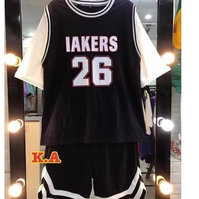 Áo Bóng Rổ Số 26 Phối Tay Trắng Dáng Rộng Dấu Quần Unisex T378