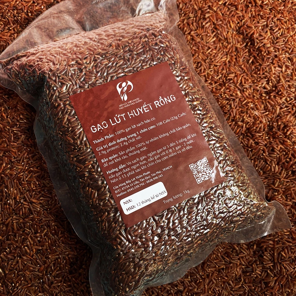 Gạo Lứt Huyết Rồng Thiên Phước (LOẠI NGON) 1KG - Gạo Lức Đỏ HR Hữu Cơ Hút Chân Không