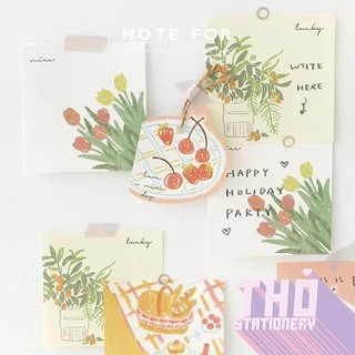 Giấy note vintage 100 tờ giấy nhớ ghi chú trang trí sổ planner làm bullet journal dụng cụ dán FLOWERS IN THE WILD