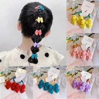 Set 2 dây buộc tóc RAINBOW BOWS co giãn đính nơ dễ thương cho bé gái