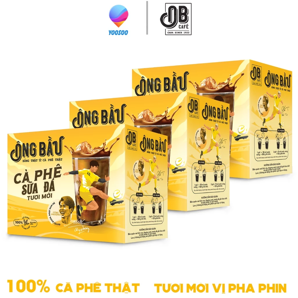 Combo 03 Hộp/ 30 Gói Cafe - Cà Phê Sữa Đá Tươi Mới Ông Bầu Hộp 240g – Thương hiệu NUTIFOOD – YOOSOO MALL