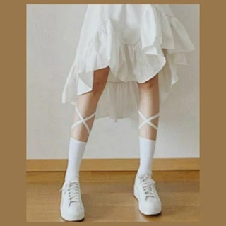 Japanese Knee Socks Lolita Socks Cotton Cross Straps Long Socks Cute Jk Women Tie Rope Socks Female Middle Tube Calf Socks