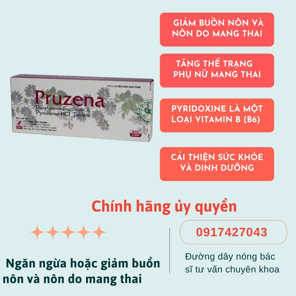 Viên uống PRUZENA hỗ trợ ngăn ngừa giảm buồn nôn và nôn do mang thai