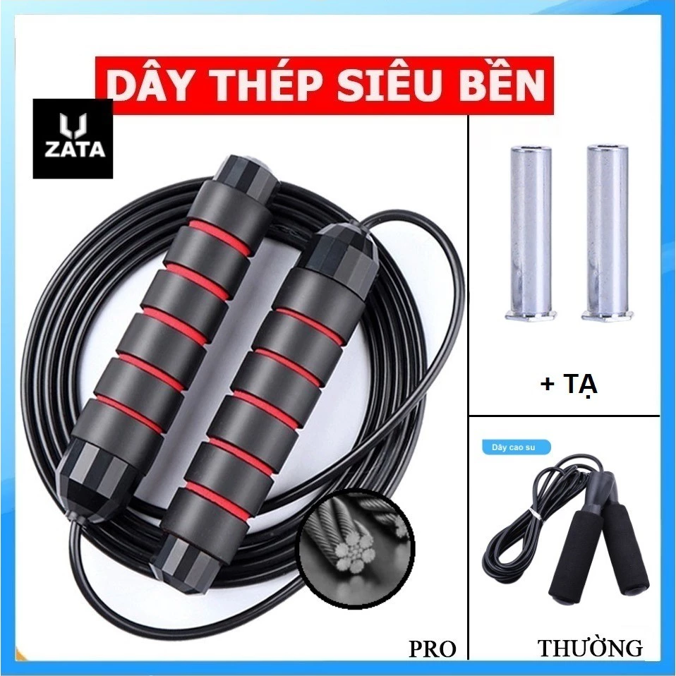 Dây nhảy thể dục ZATA đàn hồi 2.9m , dây nhảy lõi thép hỗ trợ luyện tập thể dục, thể thao tiện lợi