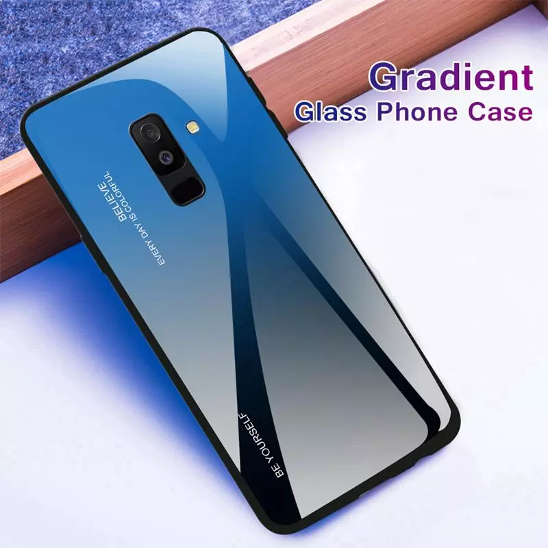 Ốp điện thoại kính cường lực cứng màu gradient cho Samsung Galaxy A6(+)/A8(+) 2018