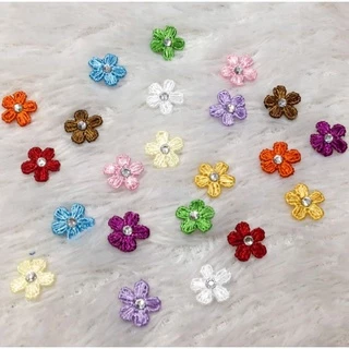 18 hoa mai mini thêu 3d đính đá xoàn lấp lánh size 1.2cm trang trí quần áo thủ công handmade