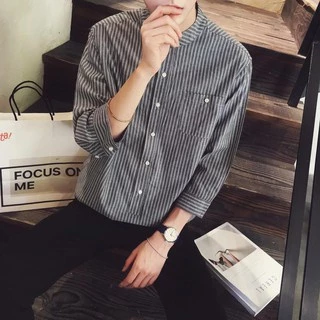 Áo Sơ Mi Đũi Kẻ Sọc Cổ Tàu thanh lịch ASMB2 Sumio