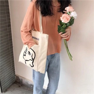 [ sale 50 %] TÚI TOTE VẢI CANVAS HERMAN có khóa miệng