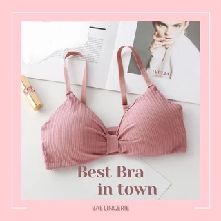 Áo ngực không gọng mút mỏng áo lót nữ bra thun sọc nơ sexy dễ thương LUCY - Bae Lingerie