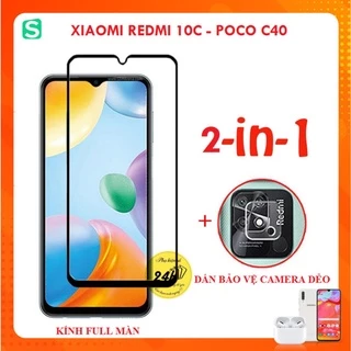Combo Kính Cường Lực Xiaomi Redmi A3 Redmi 10 10C 13C Poco C65 - Poco C40 Full Màn Hình + Dán bảo vệ camera sau