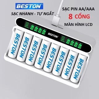 Bộ Sạc pin AA AAA Beston C9024L 8 khe, mẫu mới 2022 sạc nhanh, tự ngắt khi đầy, đèn LED báo thông minh, pin micro remote