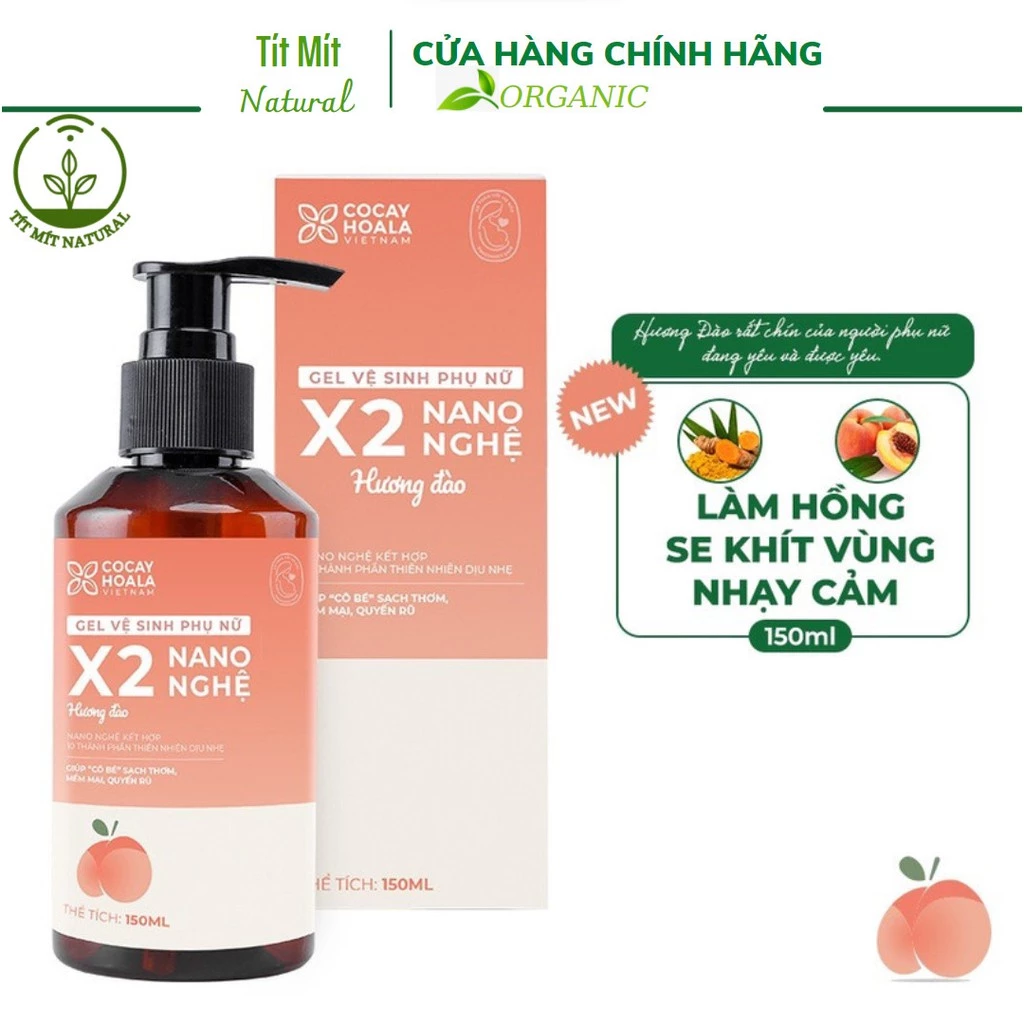 Dung dịch vệ sinh phụ nữ thảo dược Gel X2 Nano Nghệ Hương Đào - Hồng mịn, se khít Cỏ cây hoa lá 150g