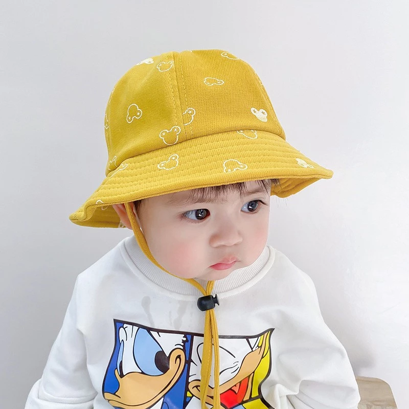 Mũ vải cotton rộng vành phong cách gấu hoạt hình chống nắng phong cách xuân cho bé