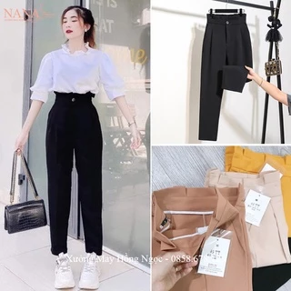 Quần baggy nữ cạp cao đi học làm công sở màu Đen dáng quần tây nữ lưng cao đi học chất vải tuyết mưa co giãn nhẹ đáy cao