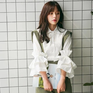 Mới áo sơ mi nữ tay dài dáng rộng phong cách Hàn Quốc
