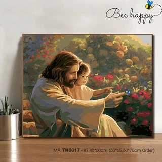 Tranh tô màu theo số sơn dầu số hóa BEE HAPPY TN0817 Tranh Chúa Giê su và em bé nhỏ Paint by numbers kit