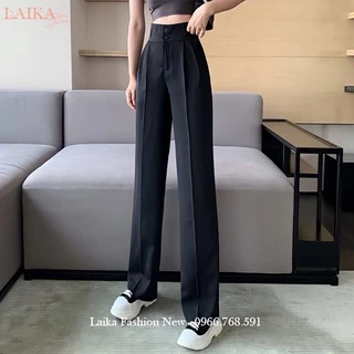 Quần ống rộng 2 nút lưng cao dài 100cm dáng quần Culottes ống suông rộng cạp cao 7cm mặc đi học biển làm công sở vải mềm