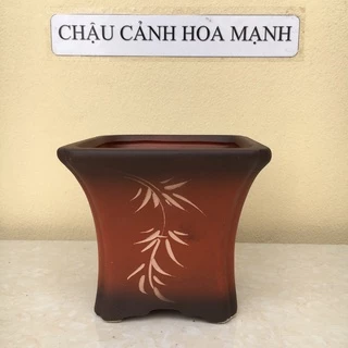 Chậu Vuông loe bonsai sen đá mini đất nung màu Đỏ gốm Bát tràng 1 size SP472