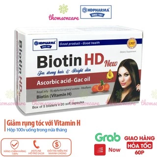 Bổ sung Biotin HD New Vitamin H - giúp giảm rụng róc, sạm da - Hộp 100 viên uống mọc tóc