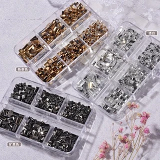 Set 3 Hộp phụ kiện đá chân keo chữ nhật , đá kim cương nhân tạo đính móng tay nghệ thuật, 6 size khác nhau