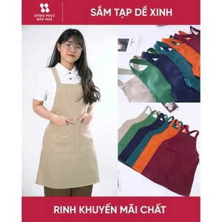 Tạp Dề Yếm Kaki Màu kem hai túi trước Nam Nữ Nhân Viên Phục Vụ Quán Cafe Nhà Hàng | Đồng phục Bốn Mùa | 𝑰𝒏 𝒕𝒉𝒆̂𝒖 𝒍𝒐𝒈𝒐