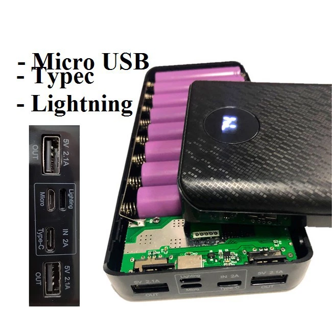 Box sạc dự phòng 8 Cell 2A chân cắm typec, box sạc nhanh(chưa có pin)